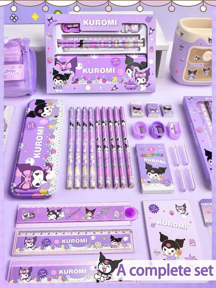 anrio 12PCS Kuromi Stationery Set Cinnamoroll My Melody Pencils Erasers Rulers Student School Supplies Study Stationery Gifts