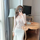 summer sexy hollowed-out blouse round collar lace shirt woman