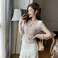 summer sexy hollowed-out blouse round collar lace shirt woman