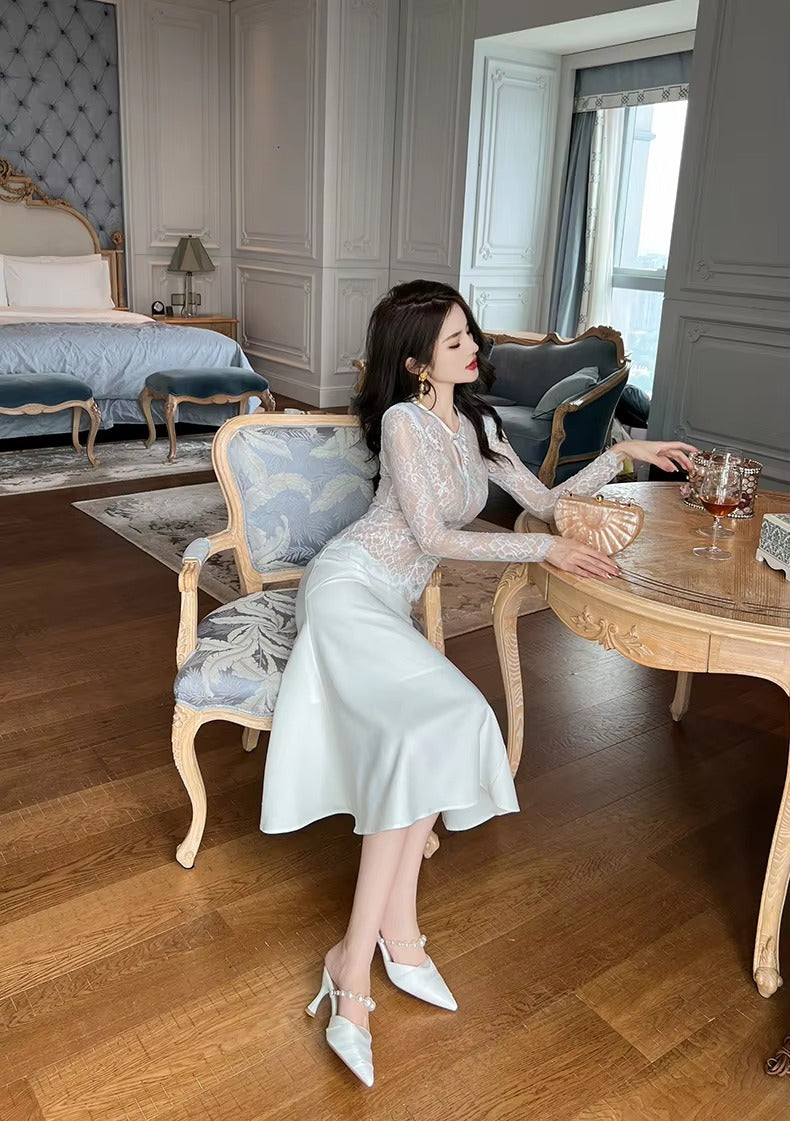summer sexy hollowed-out blouse round collar lace shirt woman