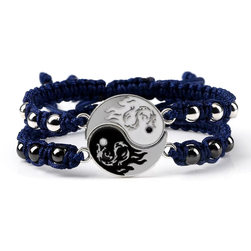 2Pcs/set Dragon Tai Chi Gossip Braided Bracelet for Women Men Best Friends Adjustable Yin Yang Bracelets Fashion Couple Jewelry