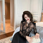 summer sexy hollowed-out blouse round collar lace shirt woman