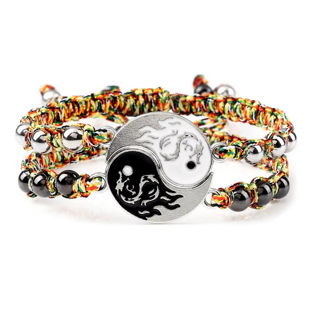 2Pcs/set Dragon Tai Chi Gossip Braided Bracelet for Women Men Best Friends Adjustable Yin Yang Bracelets Fashion Couple Jewelry