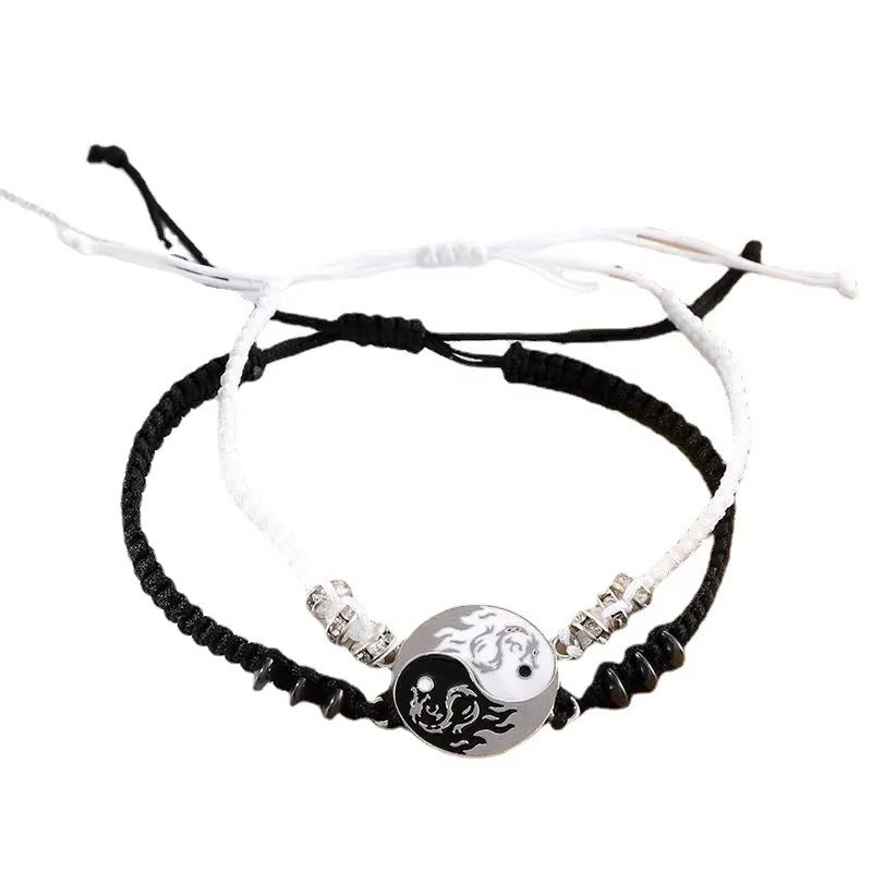 2Pcs/set Dragon Tai Chi Gossip Braided Bracelet for Women Men Best Friends Adjustable Yin Yang Bracelets Fashion Couple Jewelry